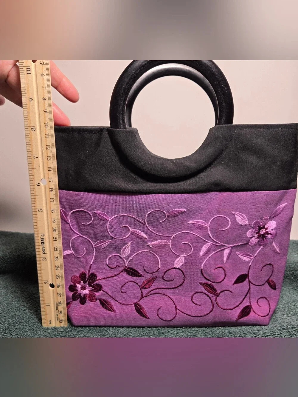 Purple Black Embroidered Floral Y2K Boho Handbag